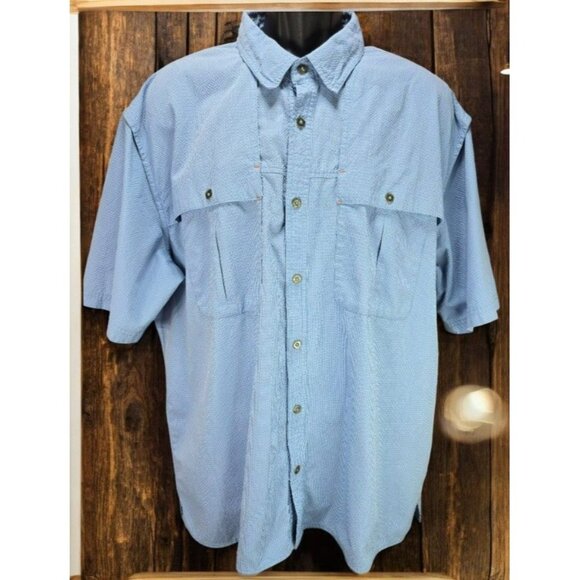 Orvis Mens Blue Gingham Short Sleeve Fishing Shirt XXL Button-Down Mesh Lining - Picture 1 of 9